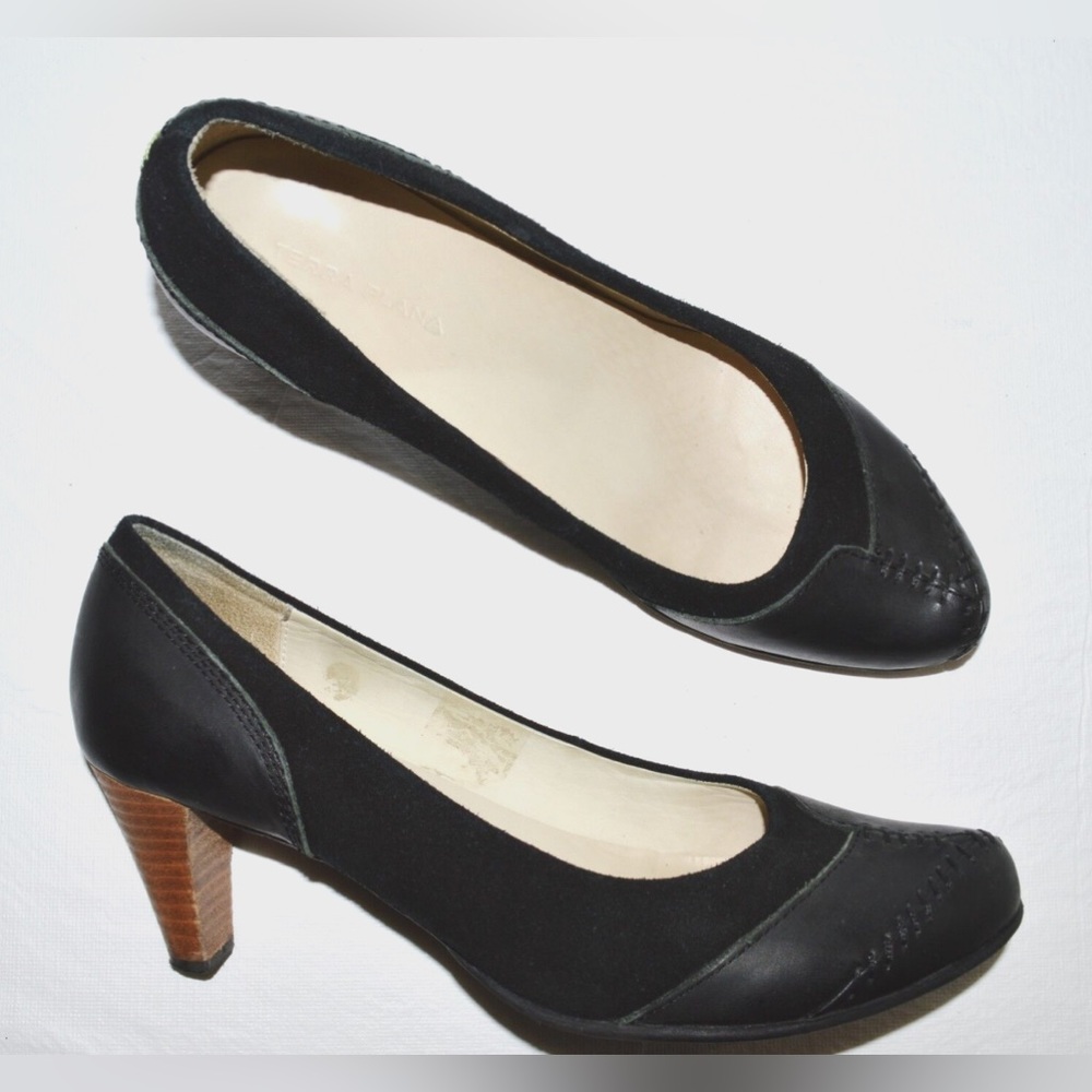 TERRA PLANA SZ 9 M 40 EU BLACK SUEDE LEATHER PUMPS HEELS DRESS SHOES